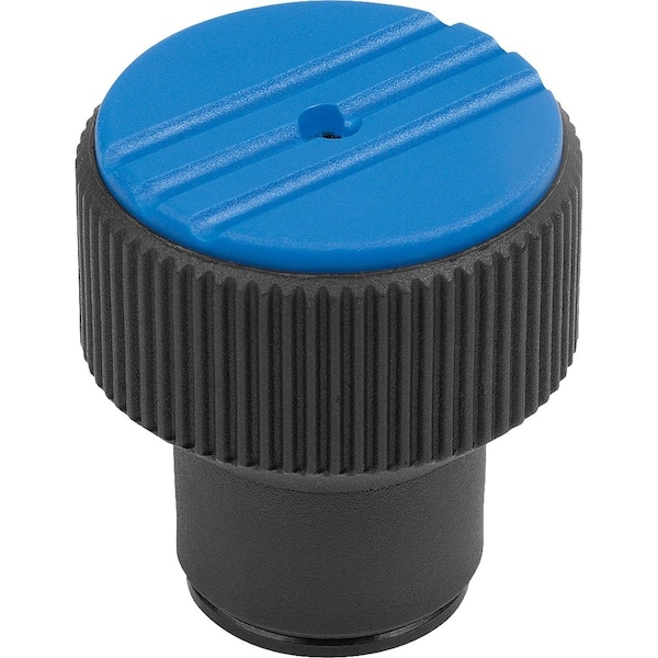 Torque Knurled Knob Size:3 D=M08, Thermoplastic Black Ral7021, Comp:Steel, Cap:Blue Ral5017